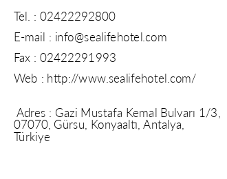 Sealife Family Resort Hotel iletiim bilgileri